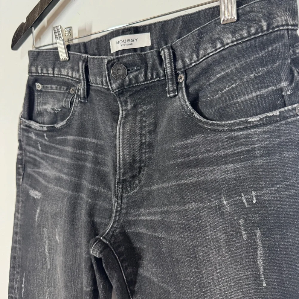 Moussy Vintage Black Distressed Skinny Jeans Raw Hem Cropped Women’s Denim - Picture 5 of 12